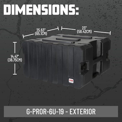 Gator Cases Pro Series 6U Rolling Rack Case with 19" Depth, Tow Handle & Recessed Wheels, Roto Molded Made in USA (G-PROR-6U-19)