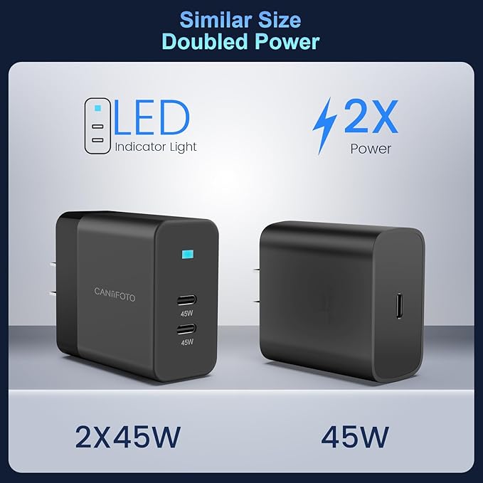 2Port 45W Super Fast Charger Type C, 2Pack 45W USB-C Charger Android Phone Charger Fast Charging for Samsung Galaxy S24 Ultra/S24+/S24/S23 Ultra/S23+/S22/S20/Note10+/Tab S9 with 2X 10ft Type C Cord