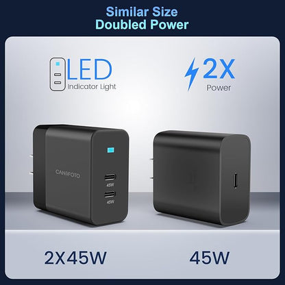 2Port 45W Super Fast Charger Type C, 2Pack 45W USB-C Charger Android Phone Charger Fast Charging for Samsung Galaxy S24 Ultra/S24+/S24/S23 Ultra/S23+/S22/S20/Note10+/Tab S9 with 2X 10ft Type C Cord