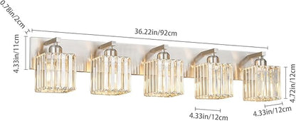 FDPBY Modern Vanity Light 5-Lights Brushed Nickel Vanity Light Crystal Bathroom Wall Light Bathroom Light Fixtures