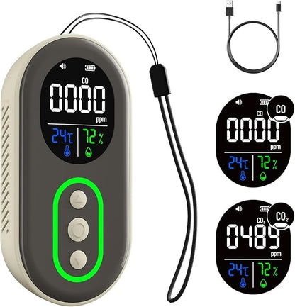 GasDoc DS-399PRO Carbon Monoxide and Carbon Dioxide Detectors, 4-in-1 Portable CO2 & CO Detector with Audible & Visual Alarm, Rechargeable CO & CO2 Meter for Home, Travel, Camping, Car, 72H Standby
