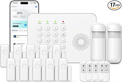 Hapippofa Wireless Home Security System WiFi/4G Home Alarm System with Phone APP Alert | Voice Control | No Subscription Fees | 24/7 Monitoring | Alexa Compatible