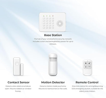 Hapippofa Wireless Home Security System WiFi/4G Home Alarm System with Phone APP Alert | Voice Control | No Subscription Fees | 24/7 Monitoring | Alexa Compatible