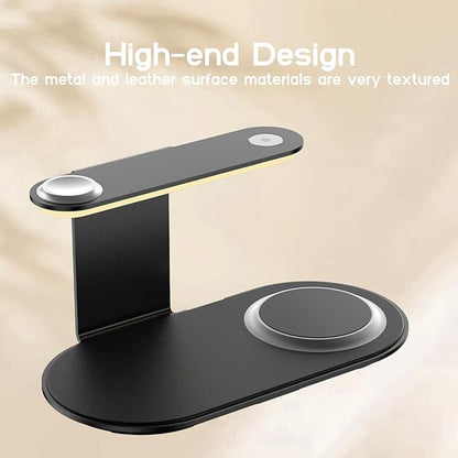 Aluminum 4-in-1 Charging Station for Samsung/Android with 3-Level Night Light, 18W Wireless Charger for Galaxy S25 Ultra/S24/S23/S22/Note 20,Galaxy Watch Ultra/8/7,Galaxy Buds 3 Pro(Black)