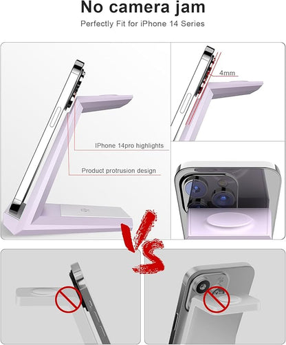 Wireless Charging Station for iPhone - ADADPU 3 in 1 Charger Stand for iPhone 16 15 14 13 12 11 Pro Max XR XS 8 Plus, Wireless Charging Dock for Apple Watch 8/7/SE/6/5/4/3/2, AirPods Pro/3/2 (Purple)