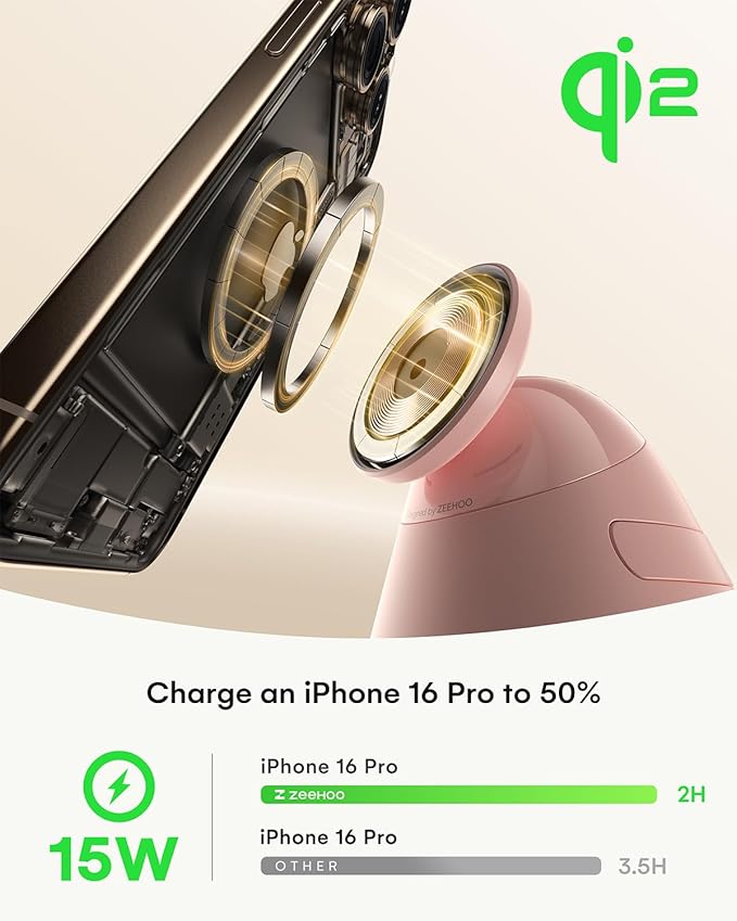 ZEEHOO 4 in 1 Wireless Charging Station for Apple,Mag-Safe Charger &Dimmable Light,Qi2 15W Rotating Fast Wireless Charger for iPhone 16,15,14,13,12&Pixel10&AirPods& iWatch&Samsung Watch(30W Adapter)