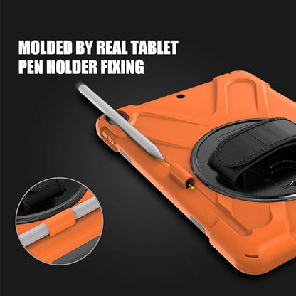 ZenRich Shockproof Case for iPad 9th/8th/7th Generation 10.2 inch 2021/2020/2019, Heavy Duty Rugged Case with Pencil Holder/360° Rotating Kickstand/Handle/Carrying Strap, Orange