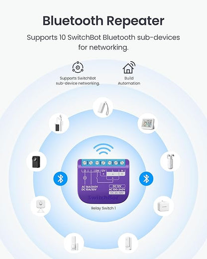 SwitchBot WiFi Switch 1 (Pack of 4) Compatible with Alexa/Apple Home/Google Home, Power-Measuring Relay Switch Module with Built-in Bluetooth Repeater and Dry Contact, Wi-Fi 2.4GHz, 16A