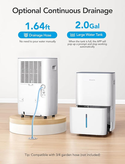 GoveeLife Dehumidifier for Home 4,500 Sq.Ft, 50 to 137 Pint Smart Auto Humidity Control, Drain Hose, 2.0Gal Bucket, Compressor Dehumidifiers for Basement with Auto Shut Off, Bathroom, Garage, w/WiFi