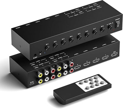 Dingsun 4 Way HDMI 2.0 to HDMI Switch + 4 Way RCA to HDMI Converter for Fire Stick，ROKU, N64, NGC, Wii, PS2/3/4/5, Xbox Series, Xbox ONE, Switch ect.