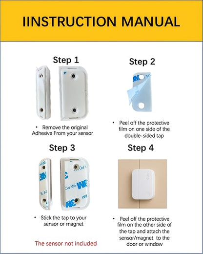 Adhesive Replacement Strips for Ring Contact Sensor 2nd Gen - Pre-Cut Double-Sided Tape 12-Pack (12Sensor&12Magnet Pads), No Cutting Needed, Secure Mounting for Door/Window Alarm Systems (12 Pack)