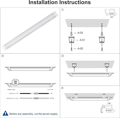 colmeguna 8 Packs 4FT LED Batten Light, Ultra-Thin Ceiling Surface Mounted Light, 40W, 4000K, IP20, LED Ceiling Lamp for Garage, Shop, Hallway, Office, Market, ver2