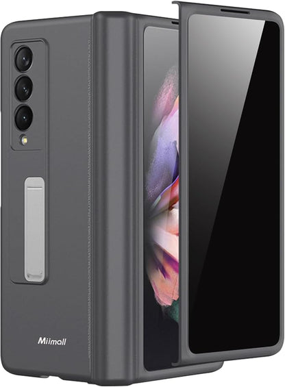 Miimall for Galaxy Z Fold 3 Case with Privacy Screen Protector, Built-in Adjustable Kickstand & Magnetic Hinge & Upgraded Camera Protection All-Inclusive Protective Cases for Galaxy Z Fold 3 5G Grey