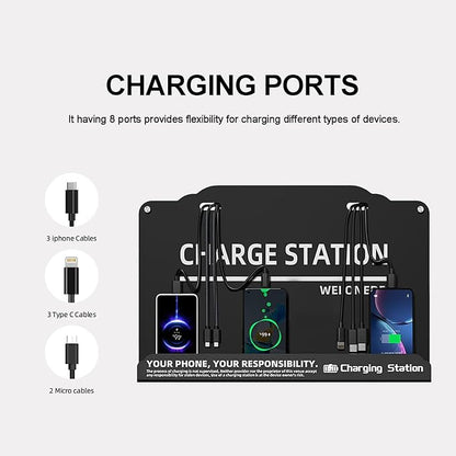 Wall Mounted Cell Phone Charging Station Mobile Phone Charging Station | Fast Charging 8 Device | Compatible with iphone ipad Smartphone Tablets Port | Great for Offices Hotel Hospital Airport (Black)