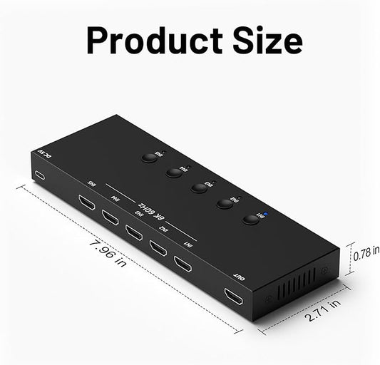 8K 5 in to 1 Out HDMI Switcher，5 Way HDMI Converter & Infrared Remote Control - Ideal for Nintendo Switch/OLED/Xbox PS5/4/3 Blu-Ray Player Fire TV Stick Roku Apple TV Chromecast PC