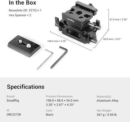 SMALLRIG Universal 15mm Rail Support System with 15mm Rod Clamp and Quick Release Plate - 2272