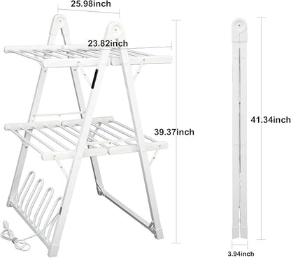 SHARNDY Electric Heated Clothes Drying Rack,Foldable Heated Garment Dryer with Timer Shut-Off Laundry Rack for Clothes Shoes Socks,Aluminum Alloy,White,Plug & Play,(39.37x25.98x23.82in)
