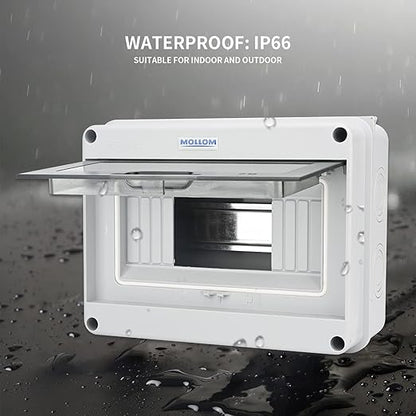 MOLLOM 8 Way Circuit Breaker MCB Distribution Protection Box with DIN Rail, IP65 Waterproof,for Indoor and Outdoor