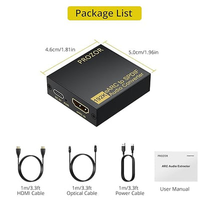 PROZOR eARC/ARC to Optical Audio Extractor, Enhanced eARC Audio Converter Supports Dolby/DTS 5.1, 192KHz HDMI eARC/ARC to Optical Toslink Adapter for TV to Soundbar Amplifier Home Theater