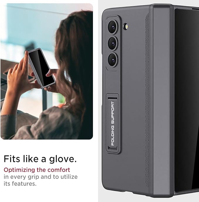 Miimall for Samsung Galaxy Z Fold 5 Case with Privacy Screen Protector, Built-in Adjustable Kickstand & Magnetic Hinge Protection All-Inclusive Protective Case for Galaxy Z Fold 5 5G(Grey)