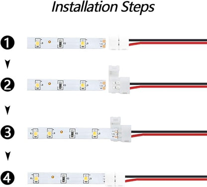 LightingWill 10pcs/Pack Strip to Strip with Wire Solderless Snap Down 2Pin Conductor LED Strip Connector for 8mm Wide 3528 2835 Single Color Flex LED Strips