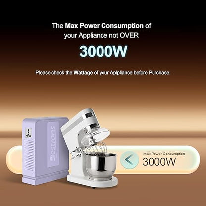 BESTRANS 3000W Step Up Transformer 110v to 220v Converter, Heavy Duty Voltage Converter 110v-120v to 220v-240v with Dual Outlets, Overload Protection & Ultra-Quiet for Home Appliances, Light Purple