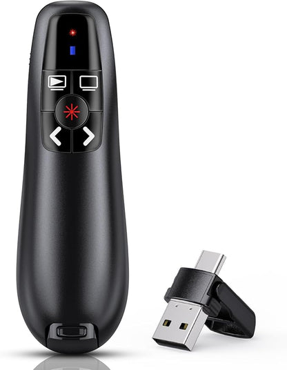 NinjaABXY Presentation Clicker with 2-in-1 USB Type C, Wireless Presenter Remote Clicker for PowerPoint Presentations, Pointer RF 2.4GHz USB PowerPoint Clicker Slide Advancer with Volume Control