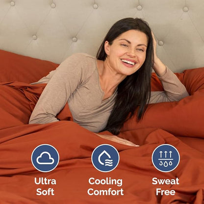RV Short Queen Sheet Set 60 X 75 - 4 Piece RV Short Queen Bed Sheets - Soft, Breathable & Cooling - Designed for Bunks, Trailers & Campers - Fits 8” to 12" Mattress - Hotel Luxury Bedding - Terracotta