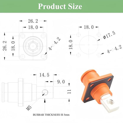 1 Set Battery Energy Storage Connector 100A 16mm² High Current HV Connectors Quick Plug Terminal Right Angle Plug and Socket IP67 Waterproof Power Adapter (Orange, 100A)