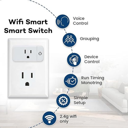 Lunabode LED 4 Pack Smart Home Wi-Fi Plugs - Alexa & Google Home Compatible, White, Toggle Switch, Automatic Operation