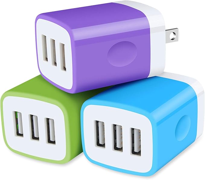 USB Charger Cubes, Wall Charger Adapter,Sicodo 3Pack Universal Travel 3.1A 3 Muti Port Plug Charging Block Compatible with iPhone 16,15,14,13,12,SE 2020,11,X,Plus,Samsung GalaxyS24,S23,S22,S21 Plus,LG
