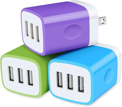 USB Charger Cubes, Wall Charger Adapter,Sicodo 3Pack Universal Travel 3.1A 3 Muti Port Plug Charging Block Compatible with iPhone 16,15,14,13,12,SE 2020,11,X,Plus,Samsung GalaxyS24,S23,S22,S21 Plus,LG