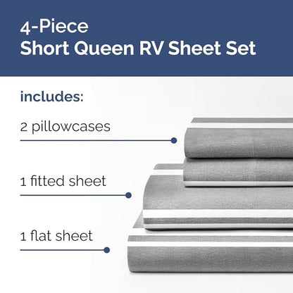 RV Short Queen Sheet Set 60 X 75 - 4 Piece RV Short Queen Bed Sheets - Soft, Breathable & Cooling - Designed for Bunks, Trailers & Campers - Fits 8” to 12" Mattress - Luxury Bedding - Grey Stripes 3