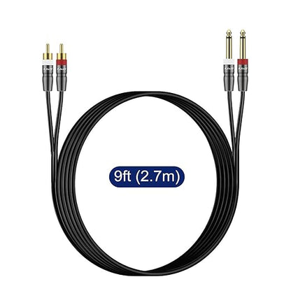 J&D Dual 1/4 inch TS to RCA Cable, 9 feet, Heavy Duty Audio Interconnect, Compatible with AV Receiver, Speaker, Amplifier