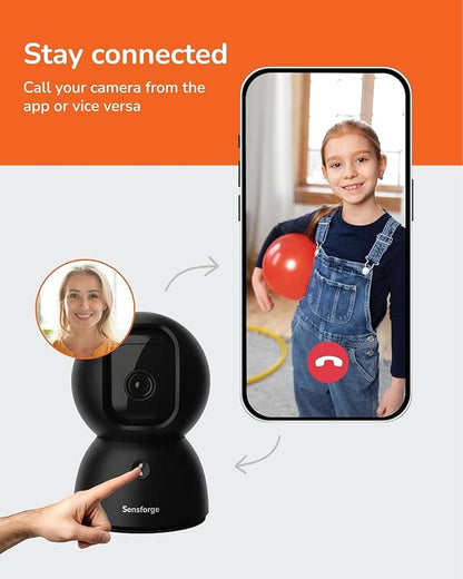 Sensforge 2.5K Indoor Pan-Tilt Dome Security Camera, AI Human & Pet Detection, 360° Coverage, Two-Way Audio, Dual-Band Wi-Fi (2.4G/5G), 64GB SD Card Included, No Monthly Fees (2, Black)