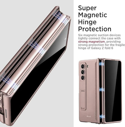 Miimall for Samsung Galaxy Z Fold 6 Case with Privacy Screen Protector, [Anti Spy] Built-in Adjustable Kickstand & Magnetic Hinge Protection Full-Body Protective Case for Galaxy Z Fold 6 5G Pink