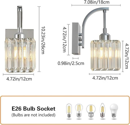 FDPBY Wall Sconces, Set of 2 Chrome Crystal Vanity Lights, Modern Wall Lamp for Bathroom, Hallway, and Makeup, Easy Installation
