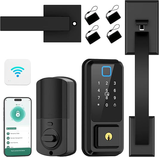 CINOP Smart Locks for Front Door with Handle Set, App Control, WiFi Front Door Lock Touchscreen keypad, Keyless Entry Door Lock Fingerprint Deadbolt, Auto Lock (Black)
