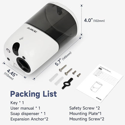AIKE Liquid Automatic Wall Mount Soap Dispenser,Battery Operated Model AK1216,White