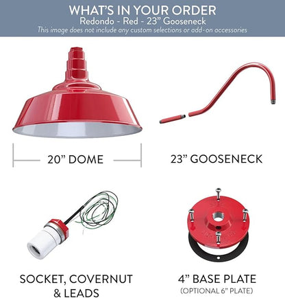 Steel Lighting Co. Large Outdoor Barn Light | Gooseneck Light Fixture | Made in America from 18-Gauge Steel | 20" Dome | 23" Gooseneck Red Exterior/White Interior