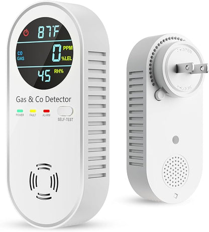 Vilfet Carbon Monoxide Detectors & Natural Gas Detector, 4-in-1 Carbon Monoxide Detectors Plug in, Gas Leak Detector with Dual Alarms, Temperature & Humidity Sensor for Home, RV, White, 1 Pack