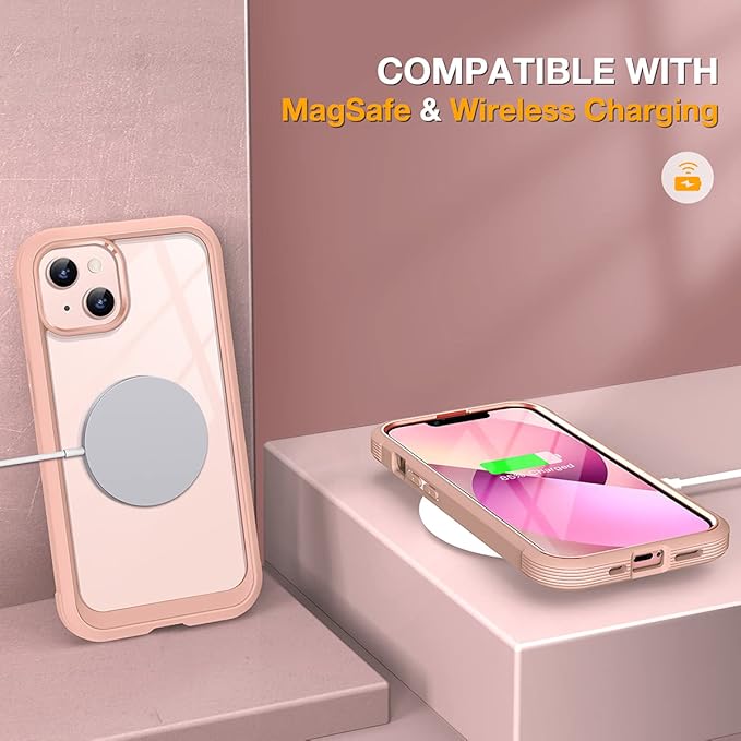 Miracase Compatible with iPhone 13 Mini case 5.4 inch, 2023 Upgrade Full-Body Glass Clear Case Bumper Case with Built-in 9H Tempered Glass Screen Protector for iPhone 13 Mini,Crystal Pink