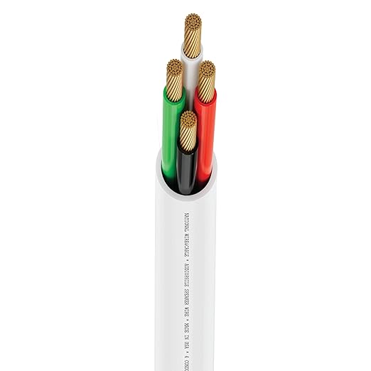 NATIONAL Wire&Cable - 16/4 Audiophile Speaker Wire (500 Feet) 16AWG Gauge - Made in USA - in Wall Audio Speaker Wire Cable/CL Rated/ETL Listed / 2 Conductors - OFC Oxygen-Free Copper, White 500ft