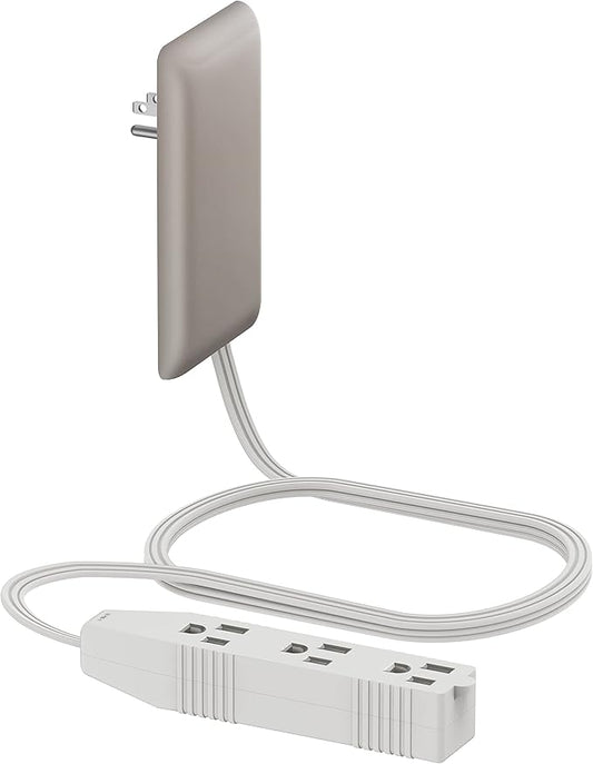LIDER Flat-Face Outlet Extender with 3 Receptacles, Ultra-Thin Wall Plate Plug with Cord Extender and 3-Outlet Power Strip, 3ft Cord, LWE3-315-NK, ETL-Listed, Nickel