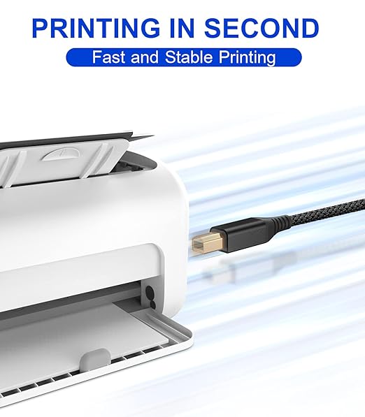 sweguard Printer Cable 15ft USB A to USB B Printer Cord High-Speed Nylon Braided USB 2.0 MIDI Cable for HP Canon Brother Dell Epson Samsung Piano Lexmark DAC & More