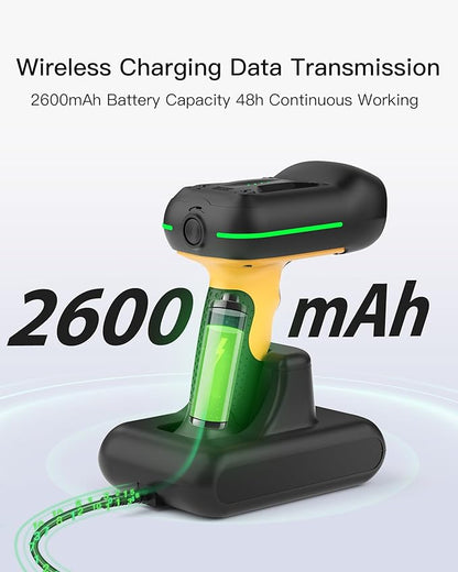 Inateck Industrial Barcode Scanner Wireless, 2D QR Code Scanner with Smart Charging Stand, IP67 Waterproof and Dustproof, Barcode Reader with 2600mAh Battery，Handscanner with App & SDK, BCST-75S