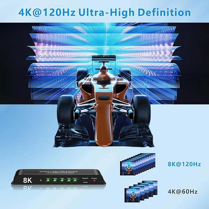 iArkPower 8K HDMI Switch 4 in 1 Out 4K@120Hz HDMI Switcher Support HDR10+, Dolby Vision, Dolby Atmos, VRR, ALLM, CEC