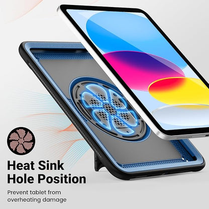 SCSVPN Case for iPad A16 11th Generation 11 Inch 2025/10th Gen 10.9'' 2022, Slim Hard Shockproof Protective Case with Screen Protector, Pencil Holder, Rotating Stand, Hand/Shoulder Strap - Navy Blue