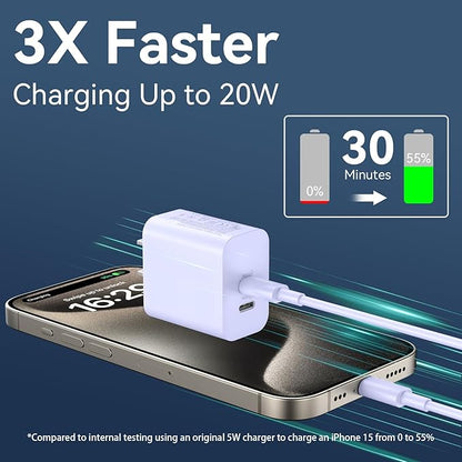 Phone 17 16 15 Pro Max Charger Cable, 20W Dual Port USB C Fast Charger Block with 10FT Long USB C to C Fast Charging Cord Cable for Phone 17 16 15 Pro Max/16 15 Pro/16 15/16 15 Plus,Pad Pro 12.9"/11"