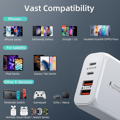 40W USB C Charger Block, 2 Pack 4-Ports Type C Fast Charging Cubes PD USBC Wall Plug+QC 3.0 USB A, Multiple USB C Charger for iPhone 16/15/14/13/12/11 Pro Max/XS, Samsung Galaxy, iPad, Tablet, Pixel